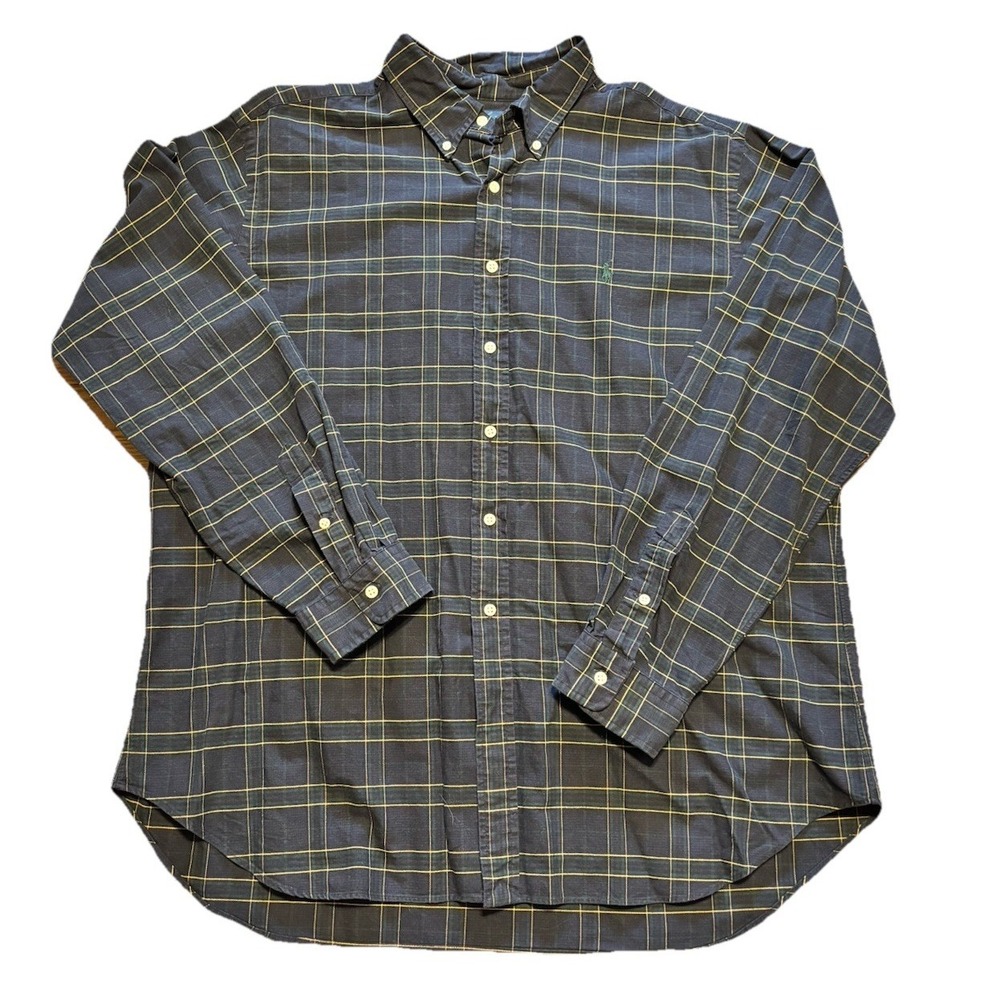 Ralph Lauren Men's Classic Fit Long Sleeve Button Down Blue Plaid Shirt Sz XXL